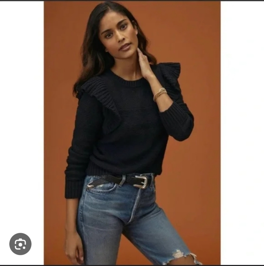 Anthropologie Pilcro Black Ruffled Women's Sweater_Large